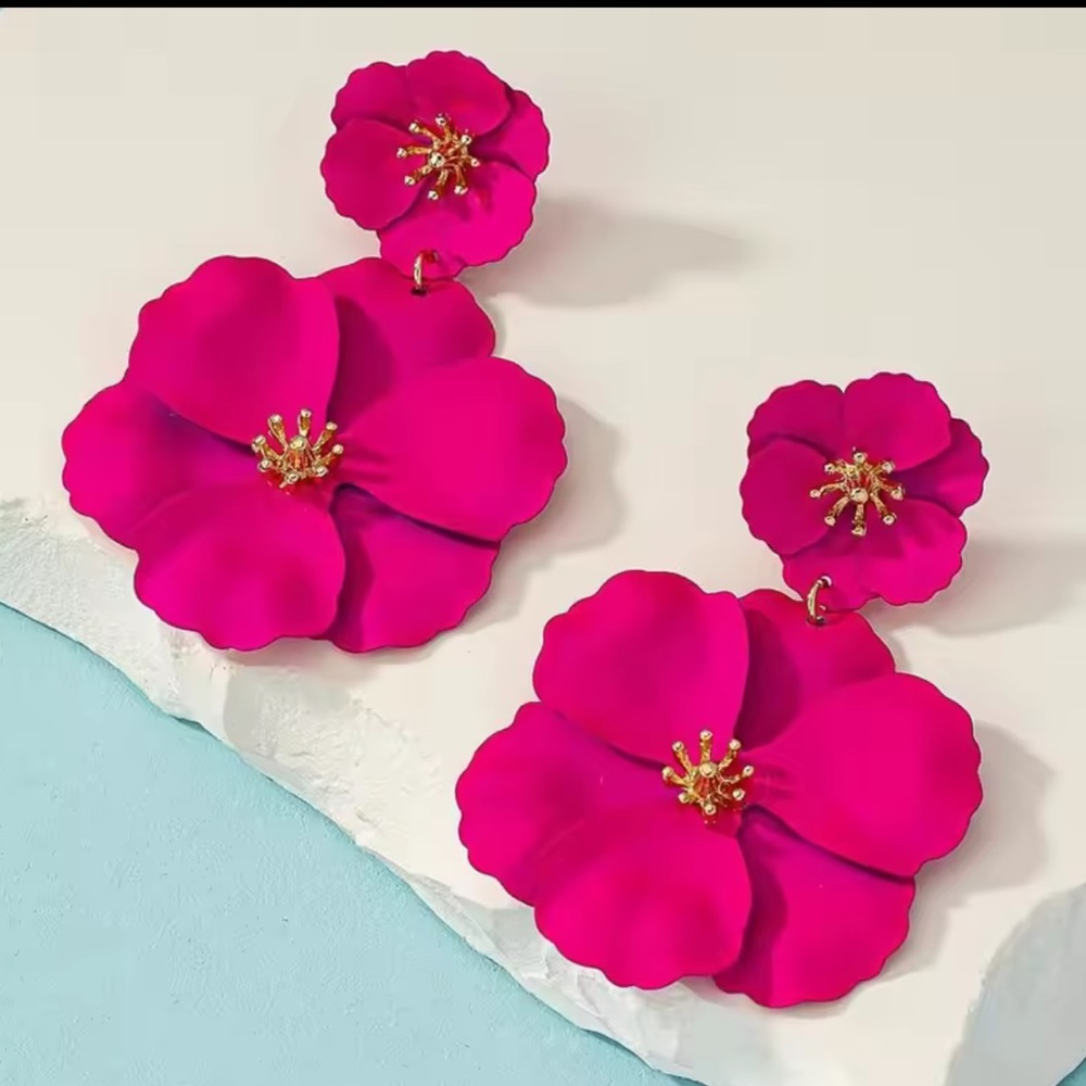 Anthropologie Fuchsia Floral Earrings